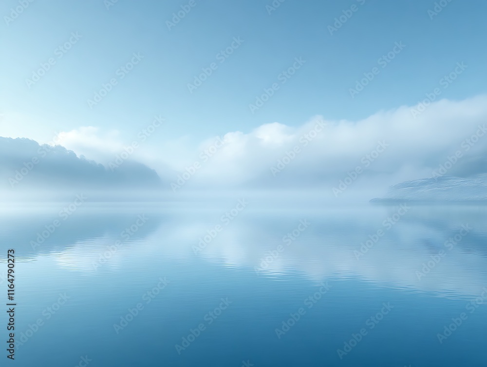 Fototapeta premium Serene Misty Lake Landscape With Mountain Reflections