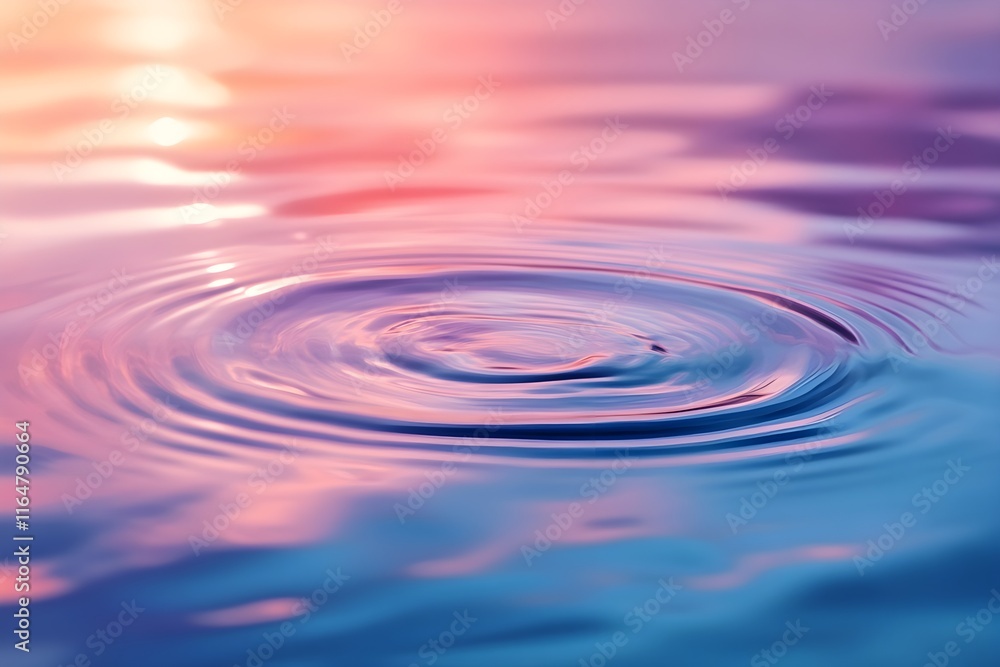 Tranquil water ripples on pink and blue pastel sky. Background, banner with room for text, wellness, spa, and eco-friendly promotions. Tranquil water ripples on pink and blue pastel sky. Background, banner with room for text, wellness, spa, and eco-friendly promotions.