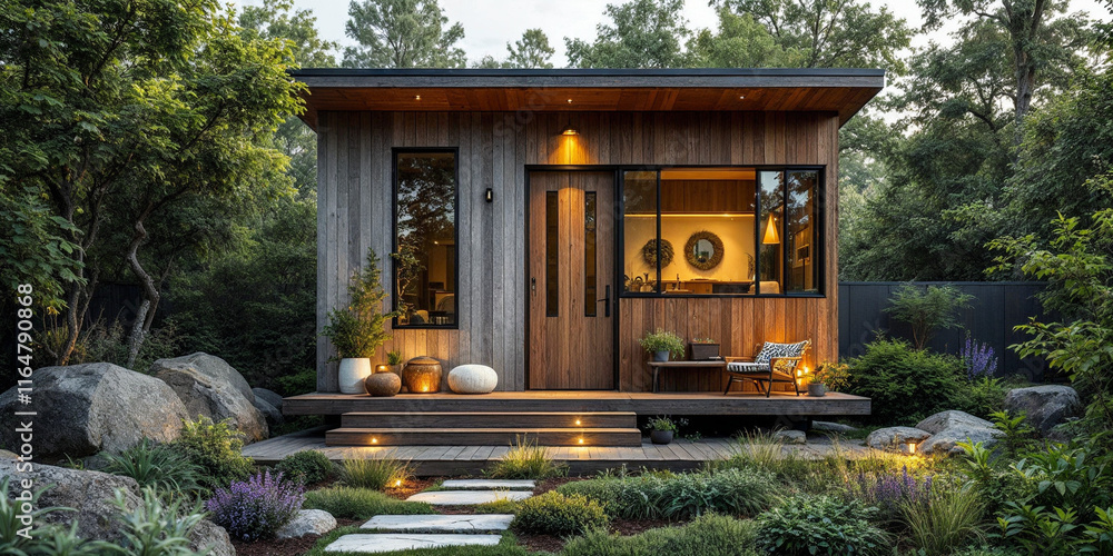 Concept photo of cabin house exterior, tiny house exterior Concept photo of cabin house exterior, tiny house exterior