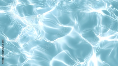 Transparent blue clear water surface texture with ripples, splashes and bubbles. Abstract summer banner background Water waves in sunlight with copy space Cosmetic moisturizer micellar toner emulsion