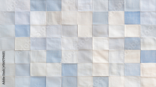 Grid of Light Blue and Off-White Fabric Patches