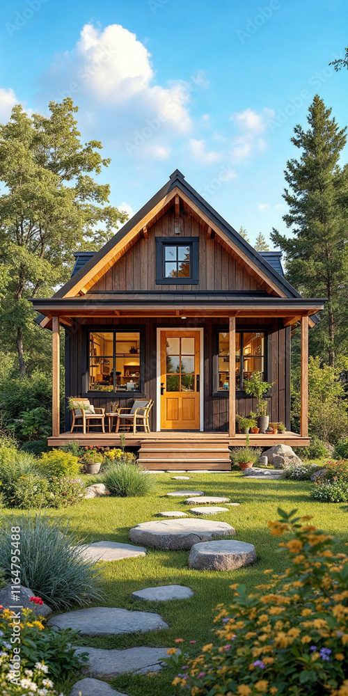 Concept photo of cabin house exterior, tiny house exterior Concept photo of cabin house exterior, tiny house exterior