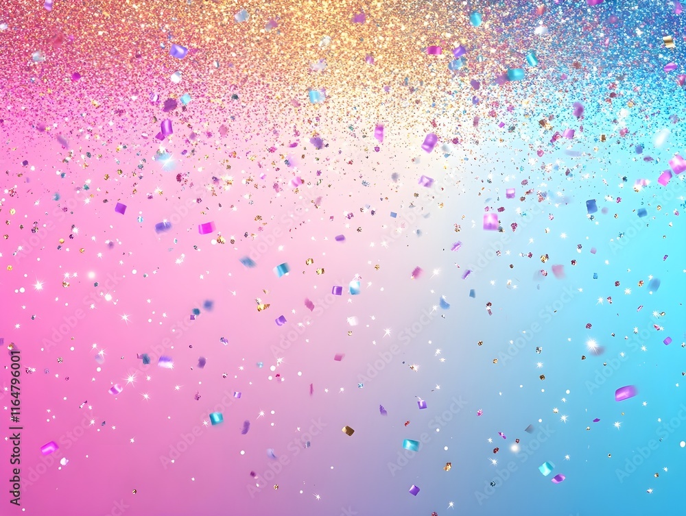 Colorful glitter and confetti on a bright gradient background. Colorful glitter and confetti on a bright gradient background.