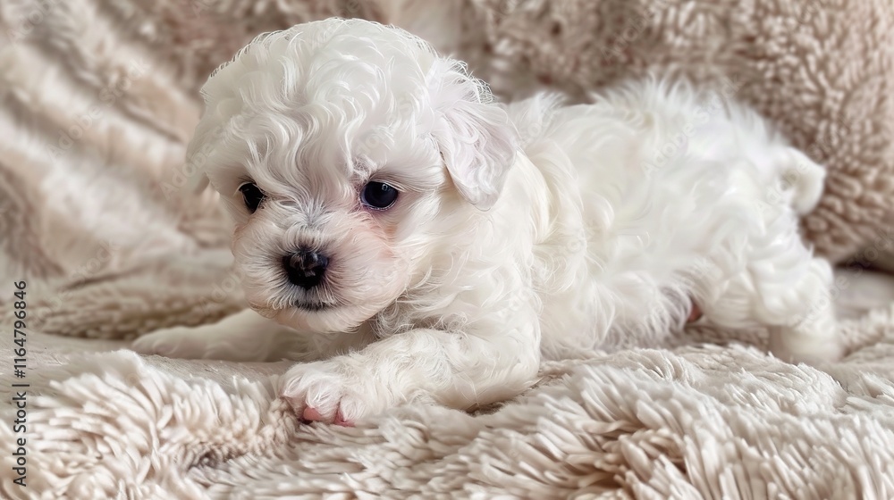 Adorable Bichon with its fluffy white coat standing gracefully, showing its cute little eyes and a friendly expression on its face. Its soft fur seems so smooth as it wags its tail slightly Adorable Bichon with its fluffy white coat standing gracefully, showing its cute little eyes and a friendly expression on its face. Its soft fur seems so smooth as it wags its tail slightly