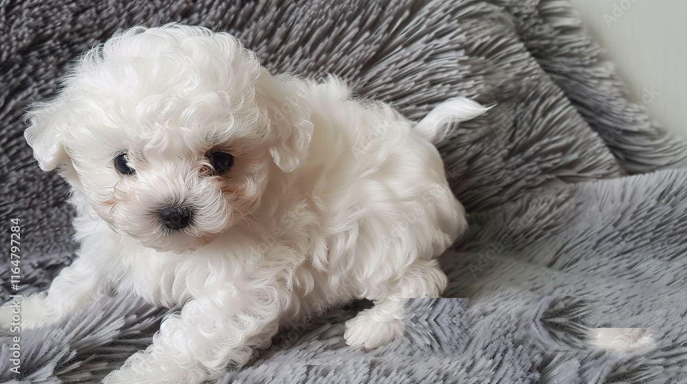 Adorable Bichon with its fluffy white coat standing gracefully, showing its cute little eyes and a friendly expression on its face. Its soft fur seems so smooth as it wags its tail slightly Adorable Bichon with its fluffy white coat standing gracefully, showing its cute little eyes and a friendly expression on its face. Its soft fur seems so smooth as it wags its tail slightly
