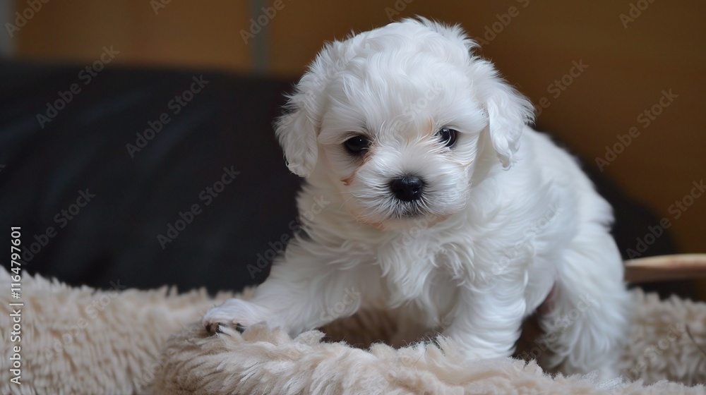 Adorable Bichon with its fluffy white coat standing gracefully, showing its cute little eyes and a friendly expression on its face. Its soft fur seems so smooth as it wags its tail slightly Adorable Bichon with its fluffy white coat standing gracefully, showing its cute little eyes and a friendly expression on its face. Its soft fur seems so smooth as it wags its tail slightly