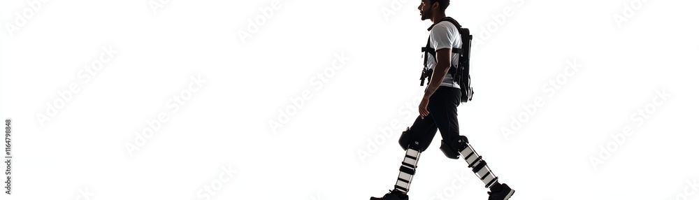 Person in unique attire walking with confidence on white isolated background. Person in unique attire walking with confidence on white isolated background.