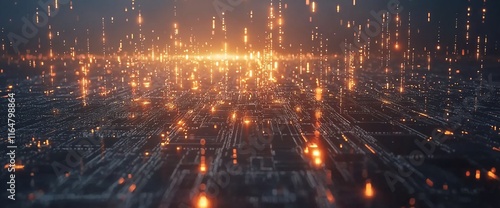 Wallpaper Mural Futuristic digital city with glowing particles. Torontodigital.ca