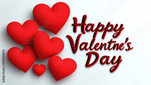 Wallpaper Mural Happy Valentine's Day text with 3D red hearts on light background Torontodigital.ca