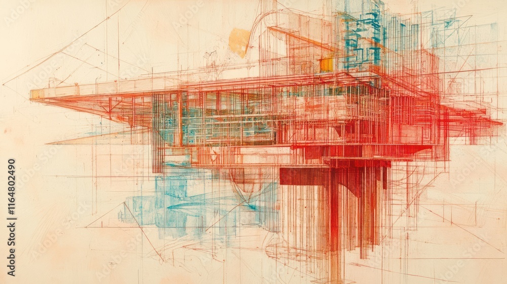 Obraz premium Abstract architectural rendering in vibrant colors.