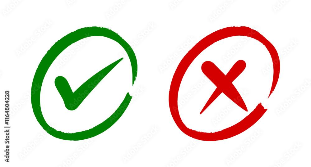 checmark image, yes and no symbol checmark image, yes and no symbol