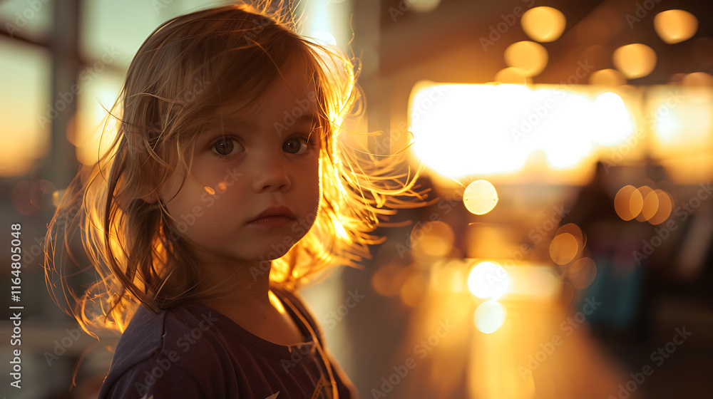 Fototapeta premium Golden Hour Child Portrait: Sunset Glow