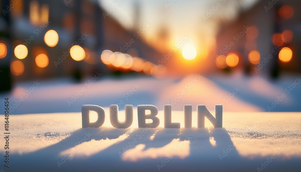 Obraz premium Sunset Over Snowy Dublin: Capturing Winter Charm