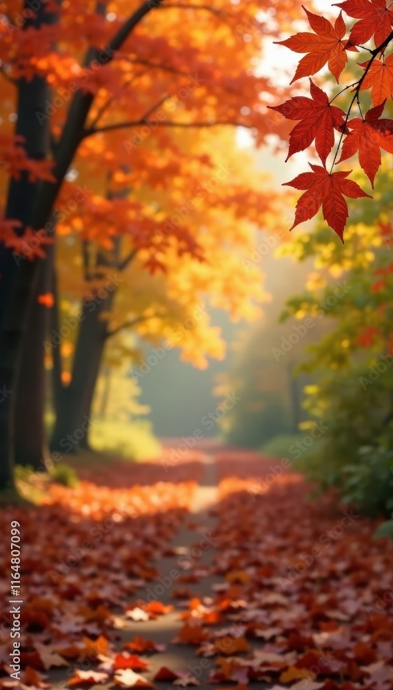 Vibrant autumn leaves, blurred forest backdrop, fall, maple, fall foliage Vibrant autumn leaves, blurred forest backdrop, fall, maple, fall foliage