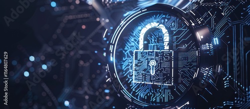 Digital lock cybersecurity concept.