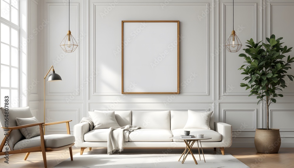 Fototapeta premium Elegant Living Room Interior Design Mockup