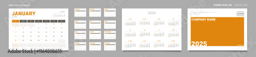 Set of 2025 Pages Monthly Calendar Planner Templates, Cover with Place for Photo, Company Logo, annual. Design of Vector Calendar Pages size Letter -8.5x11 in ready on print. Week start on Sunday