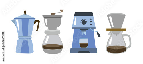 Set of coffee maker. Collection of coffee shop equipment. Coffee house equipment. Coffee machine. Modern coffee maker.