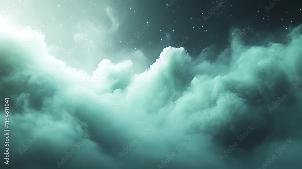 Obraz premium Ethereal Teal Cloudscape Under a Starry Night Sky