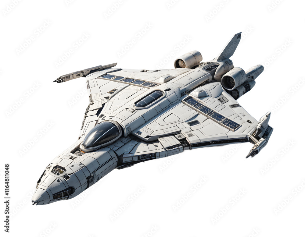 Futuristic White Spaceship Isolated on Transparent Background Futuristic White Spaceship Isolated on Transparent Background