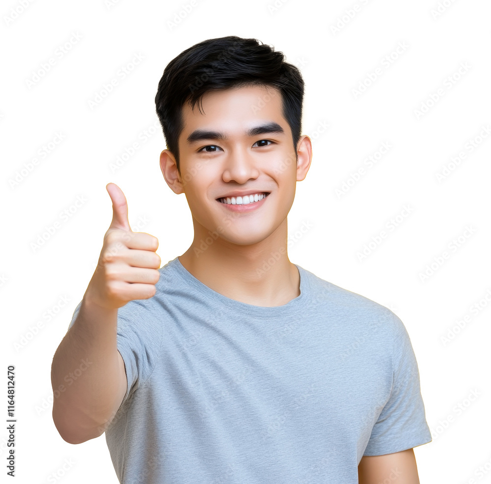High-Quality PNG smiling man showing thumbs up gesture on transparent background