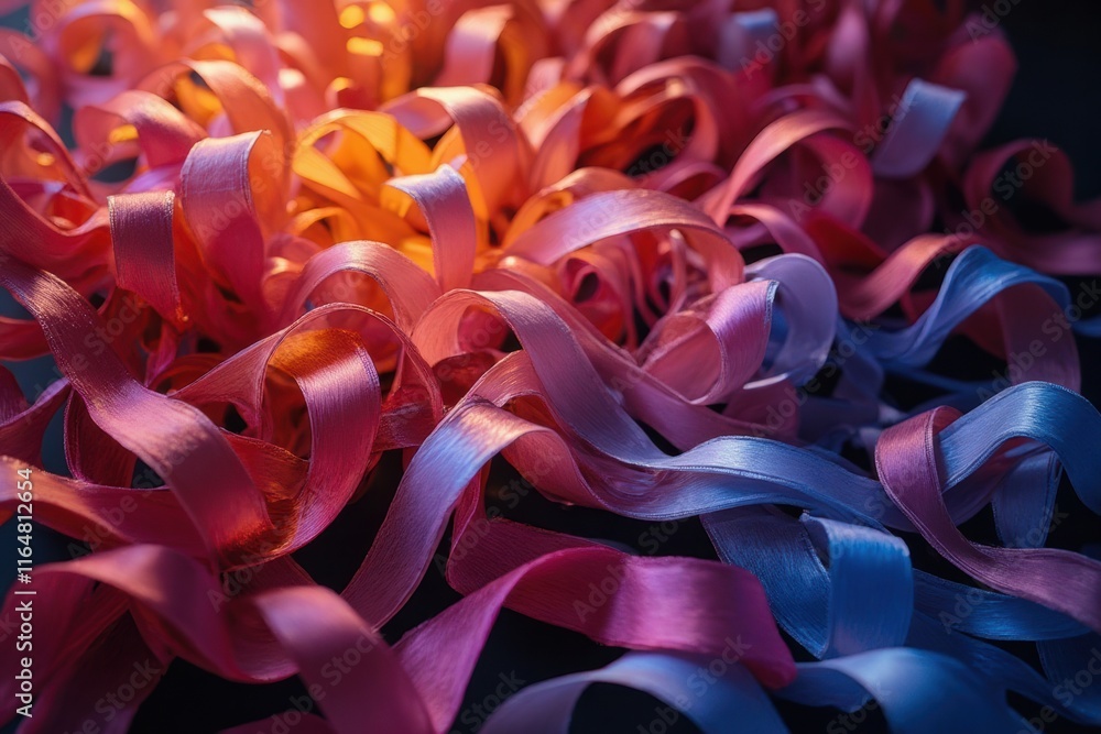 Colorful Satin Ribbons in Soft Light on Dark Background Colorful Satin Ribbons in Soft Light on Dark Background