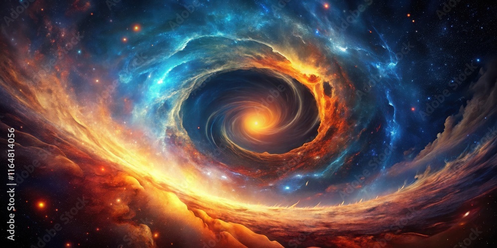 Cosmic Vortex A swirling nebula of vibrant orange and blue hues, revealing a radiant core within a dark, star-filled expanse Cosmic Vortex A swirling nebula of vibrant orange and blue hues, revealing a radiant core within a dark, star-filled expanse
