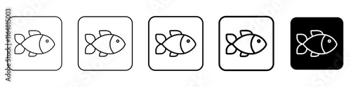 frozen fish icon Simple thin line logo set