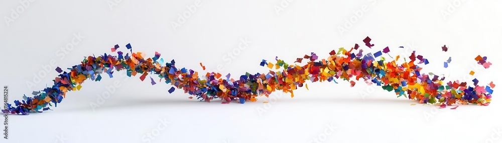 A curved confetti trail, party element, vibrant mix of colors, abstract pattern, isolated on white background A curved confetti trail, party element, vibrant mix of colors, abstract pattern, isolated on white background