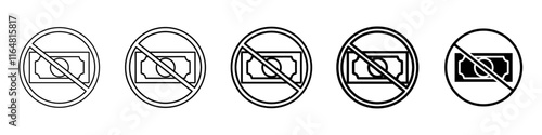 no cash icon Simple thin line logo set