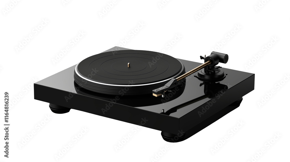 3D render of a modern black turntable, isolated on transparent background 3D render of a modern black turntable, isolated on transparent background