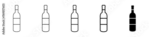 wine bottle icon Simple thin line logo set