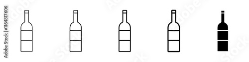 wine bottle icon Simple thin line logo set