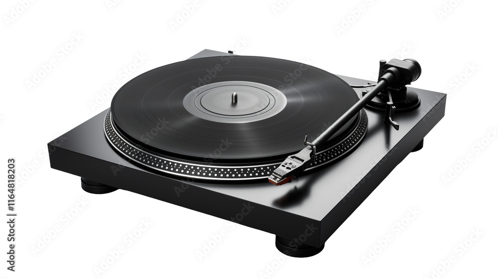 3D render of a modern black turntable, isolated on transparent background 3D render of a modern black turntable, isolated on transparent background