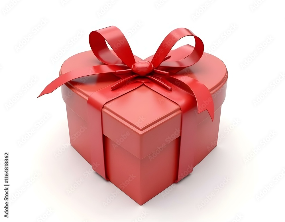 Fototapeta premium Heart-shaped gift box with ribbon 3D render icon isolated on transparent background cutout ia 