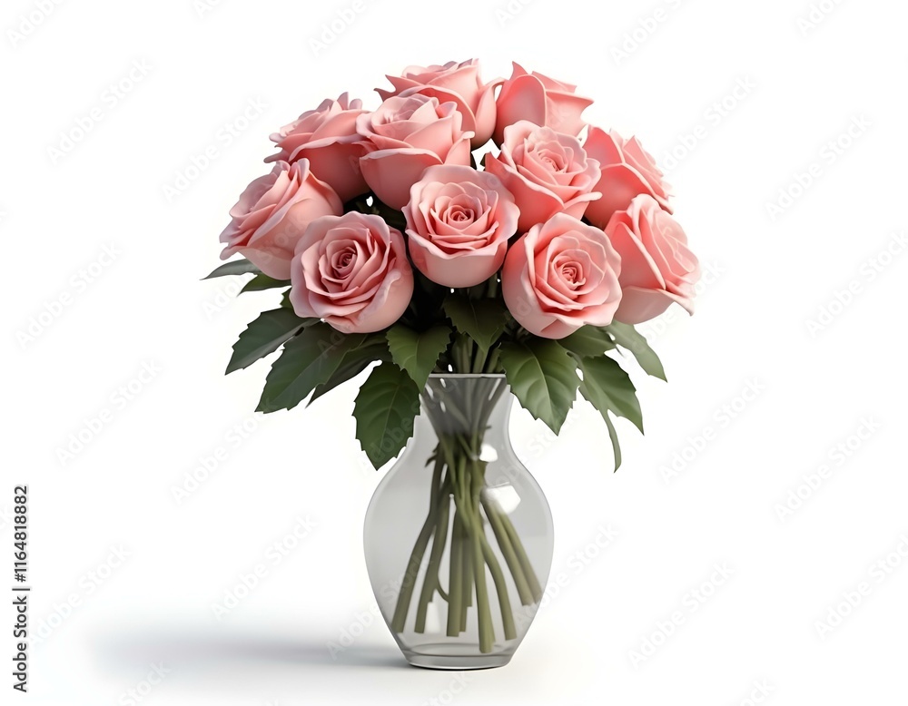 Obraz premium Rose bouquet in a vase 3D render icon isolated on transparent background cutout ia