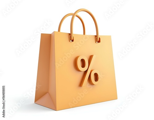 Shopping bag with percentage symbol 3D render icon isolated on transparent background cutout ia 