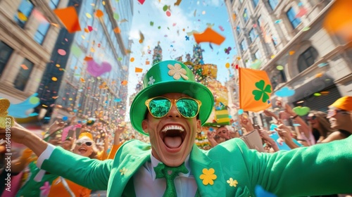 A joyful couple celebrating Saint Patrick's Day in vibrant green attire photo