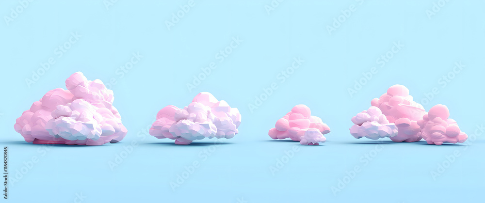 Four Stylized Cloud Formations on Light Blue Background Four Stylized Cloud Formations on Light Blue Background