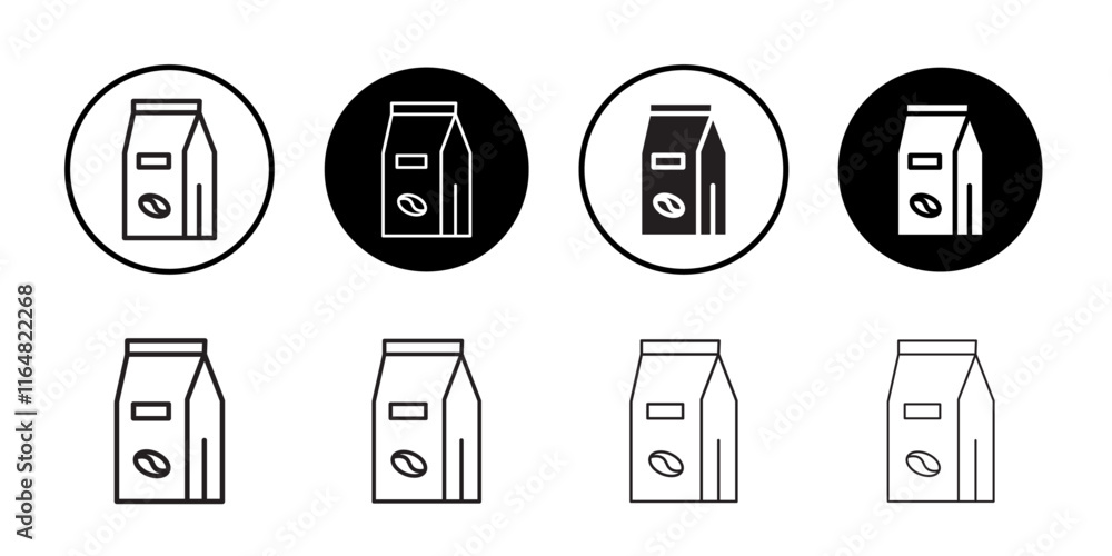 Coffee paper bag icon Thin line vector illustration set Coffee paper bag icon Thin line vector illustration set