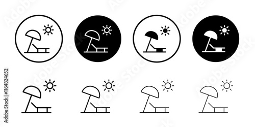Sun bed icon Thin line vector illustration set