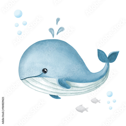 Cute Sea Animal whale Watercolor Vector