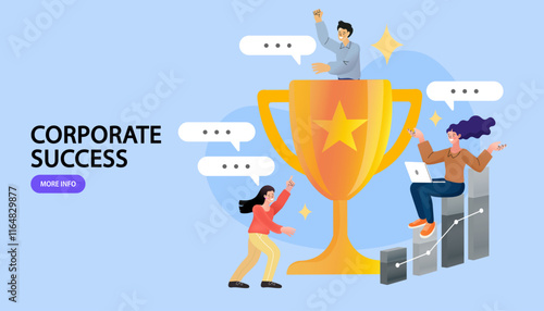 Cheerful businessman winner with winning trophy. Victory or business achievement, triumph or award winning, accomplishment for leadership success, determination for career success concept.