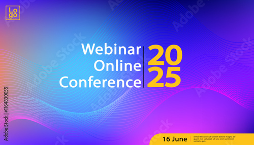 Banner to the online conference background. Web media event. Dynamic Background. Futuristic Poster for Corporate Meeting, Online Courses, Webinar, Seminar. Conference, Business Event Announcement.