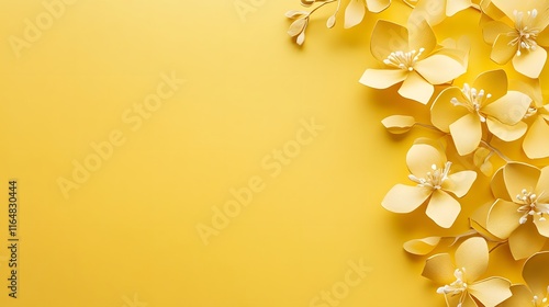 Yellow Paper Flowers Arranged on Yellow Background photo