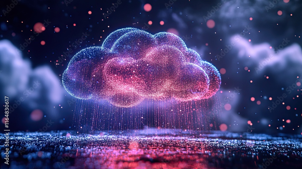 Abstract glowing cloud with data rain. Abstract glowing cloud with data rain.