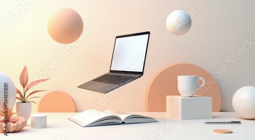 Wallpaper Mural Laptop computer sitting on a desk with a cup of coffee Torontodigital.ca