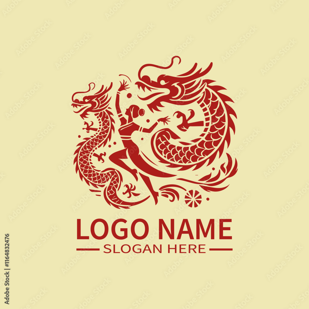 dragon dance vector logo design dragon dance vector logo design