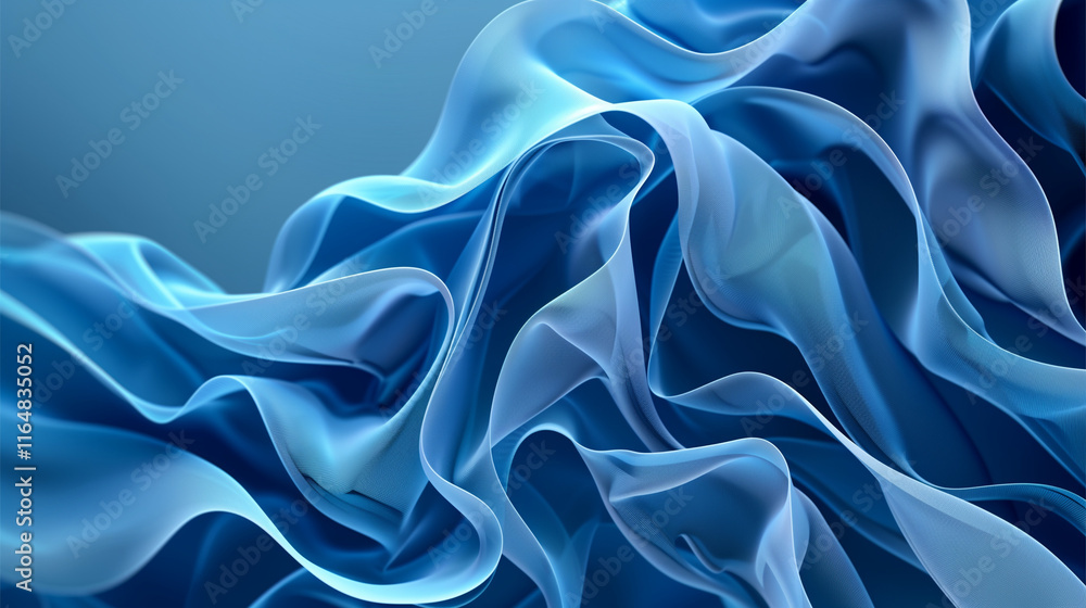 Fototapeta premium Abstract Blue Silk Waves Illustration with Flowing Fabric Texture for Creative Design Projects and Backgrounds