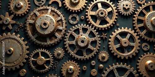 Wallpaper Mural Intricate Golden Gears Interlocking on Dark Surface A Detailed Mechanical Composition Torontodigital.ca